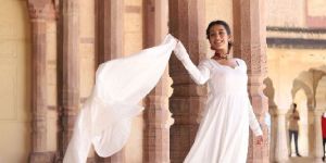 Chanderi Silver Line Floor Length Dress with Dupatta