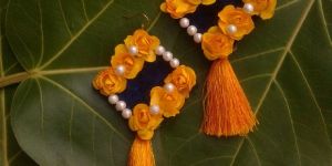Fabric Yellow And Blue Traditional Earrings