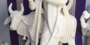 Marble Krishna with Cow Statue