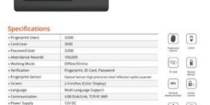 Optical Sensor RS485 Realtime RS10+ Wifi Biometric Attendance & Access Control System, Products Incl