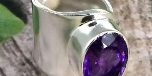 925 Sterling Silver Amethyst Cuff Adjustable Handmade Ring
