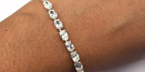925 Sterling Silver Natural Cubic Zirconia Oval Tennis Bracelet