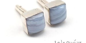 Natural Blue Lace Agate 925 Sterling Silver Cufflinks