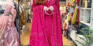 Stylish Pink Anarkali Kurti & Pant With Dupatta For women/Girls