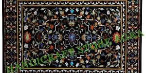 Black Marble Inlay Semi Precious Stone Table Top
