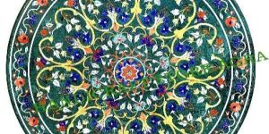 Green Marble Inlay Semi Precious Stone Table Top