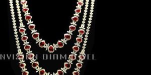 Natural Diamond And Synthetic Ruby Bridal Necklace