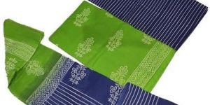 Light Green and Blue Hand Block Unstitched Suit Material