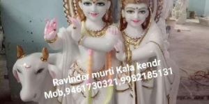 Marble Radha Krishna Statue with Cow