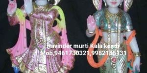 Painted Marble Radha Krishna Statue