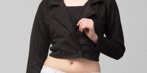 Women Solid Double-Breasted Casual Suede Blazer