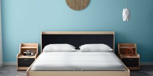 Wooden Bed with Side Table