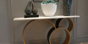 Contemporary Narrow White Marble Top Console Table