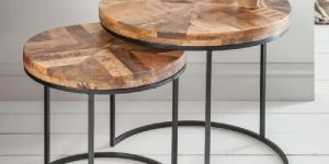 ELEMENTS INDUSTRIAL SOLID WOOD SET OF 2 COFFEE TABLES