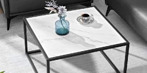 Marble Finish Small Square Coffee Table for Living Room Decor
