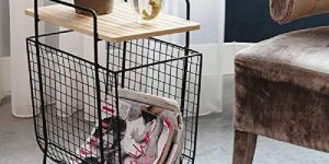 METAL WITH WOOD MAGAZINE RACK