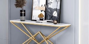 Modern White Luxury Stone Narrow Console Table