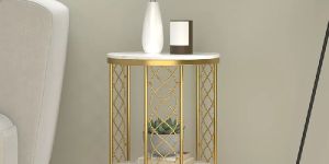 Modern White Round End Storage Marble Side Table