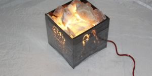 Om Namah Shivay Wooden Basket Himalayan Rock Salt Lamp