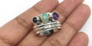925 Sterling Silver Natural Ethiopian Opal and Amethyst Gemstone Spinner Ring