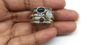 925 Sterling Silver Rainbow Moonstone and Garnet Spinner Ring