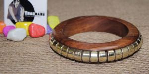 Round Antique Wooden Bangle with Brass Pieces Mosaic Design Wooden Bangle from Tradnary