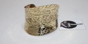 Handmade Carved Brass Cuff Bracelet Wide Etching Bracelet from Tradnary