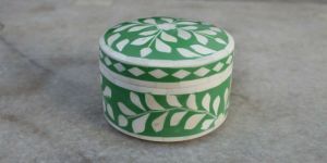 Bone Inlay Mini Ring Box Green & Round Bone Inlay Jewelry Box From Tradnary