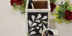 Premium Mother of Pearl Inlay Black Pen Holder MOP Inlay Pen or Spoon Holder from Tradnary
