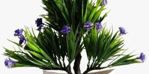 Artificial Plant Bonsai with Attractive Purple Flowers & Grass
