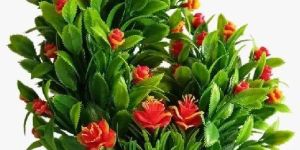 Artificial Plant Bonsai with Orange Flowers & Leaves in Wooden Style Pot