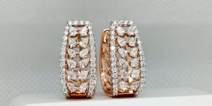 Rose Gold Natural Diamond Round and Pear Earrings