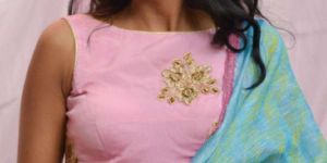 Chinon Crepe Embroidered Boat Neck Blouse