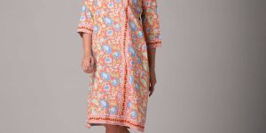 Baby Pink & Aqua Blue Multicolour Printed Jaipuri Kurta