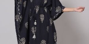 Mughal Buta Print off White and Black Nighty Kaftan