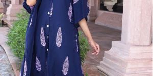Paisley Indigo Printed V-Neck Nighty Kaftan