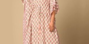 Rosy Floral Print Evening Wear Kaftan
