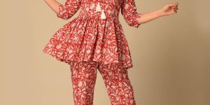 Royal Red and White Peplum Loungewear Set