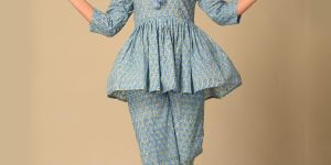 Soothing Blue Leaf Print Loungewear Set