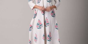 V-neck Style Jaipur Block Printed Straight Kurta