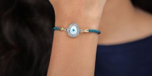 Emerald Nylon Oval Shape Evil Eye Bracelet
