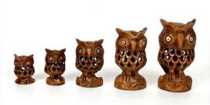 Wooden Carved Owl Set