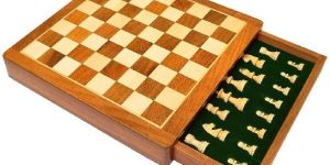 Wooden Chess Board with Storage Drawer