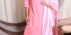 Mirror Work Stripe Dupatta Cotton Kurta Set