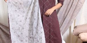 DUSKY BROWN KURTA IN COTTON WITH BEAUTIFUL EMBROIDERED MUL DUPATTA