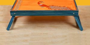 Inaithiram STTP Mango Wood 2 in 1 Wooden Breakfast Serving Table cum Tray 32 Inch Hand-painted