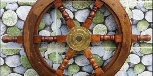 24 Inch Big Ship Steering Wheel Wooden Antique Teak Brass Nautical Pirate Ship's