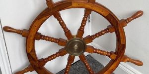 36 Inch Big Ship Steering Wheel Wooden Antique Teak Brass Nautical Pirate Ship's