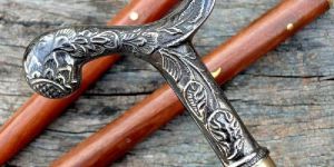 Brass Derby Wooden Walking Stick Vintage Victorian Head Handle