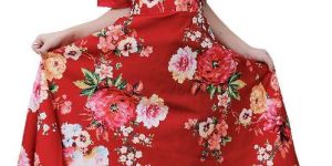 Girls Floral Printed Band Neck Fit and Flare Gown